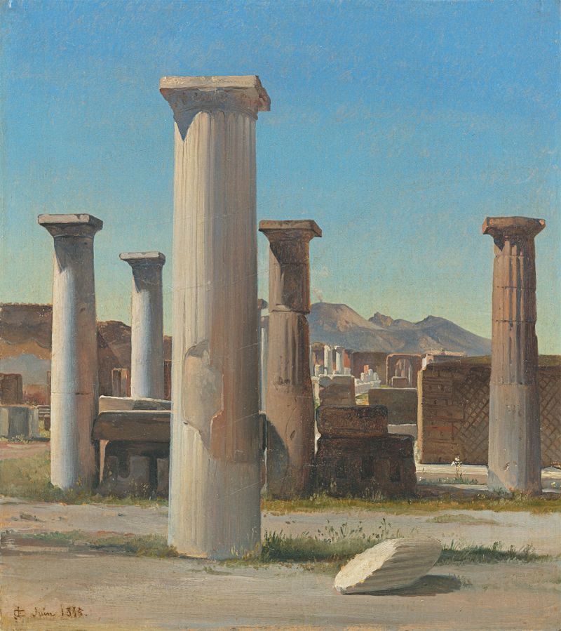 Die Ruinen von Pompeji de Carl Georg Enslen, representando ruinas y columnas en un medio desconocido