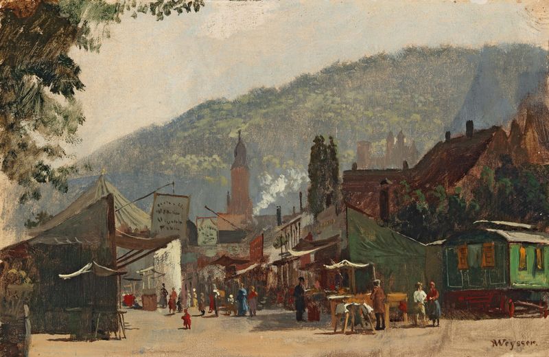 Figurative scene of a festival in vibrant colors by Karl Weysser, medium unknown