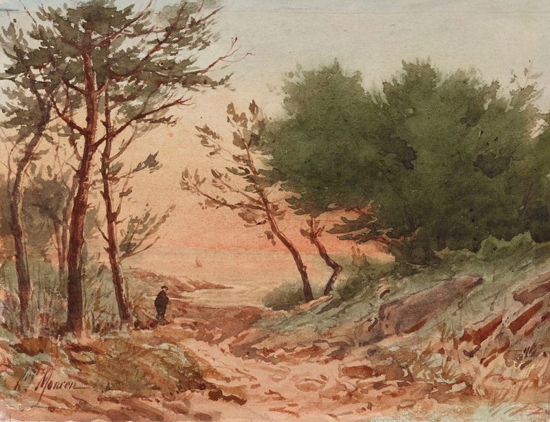 Vibrant landscape oil painting by Henri Laurent Mouren featuring gentle hills and lush colors.