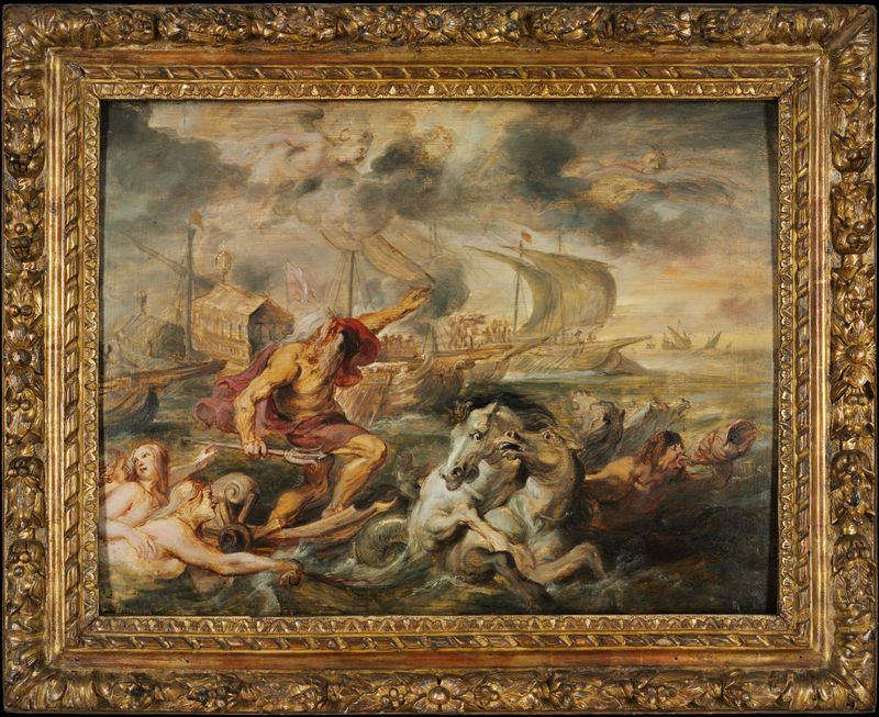 Neptune Calming the Tempest by Peter Paul Rubens, oil on panel depicting Neptune calming a stormy sea.