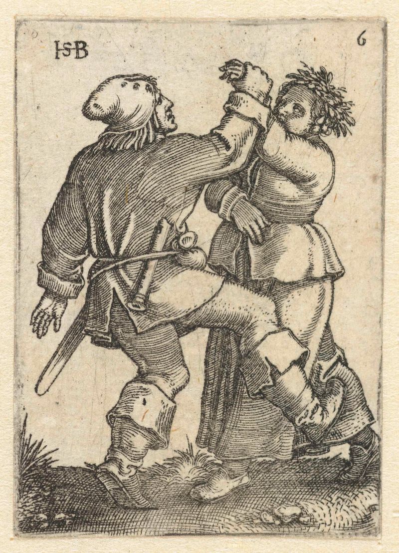 Gravura de Hans Sebald Beham retratando um casal dançando em um abraço.