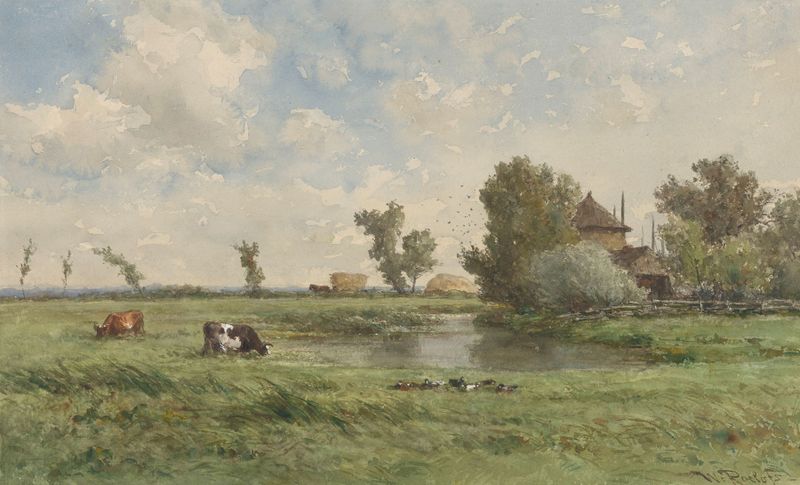Pastoral landscape with cows, oil on canvas by Willem Roelofs