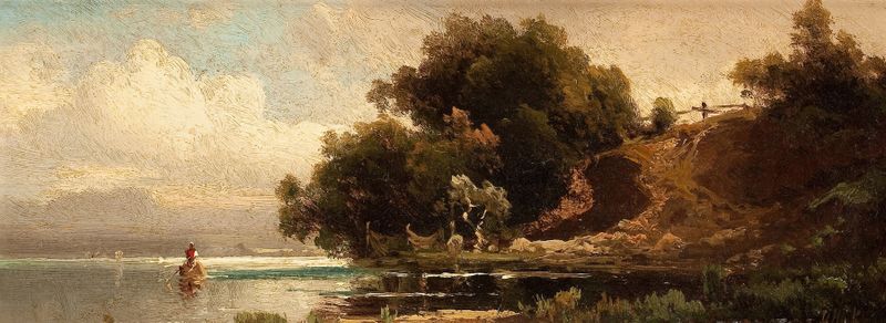Scenic view of Lake Ammersee, oil on canvas by Hugo Ullik