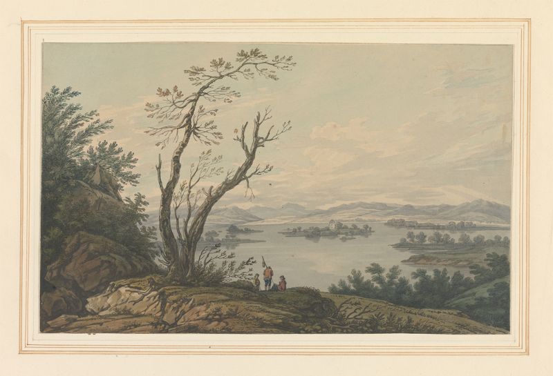 Paisaje de Windermere con Great Island, óleo de Joseph Farington