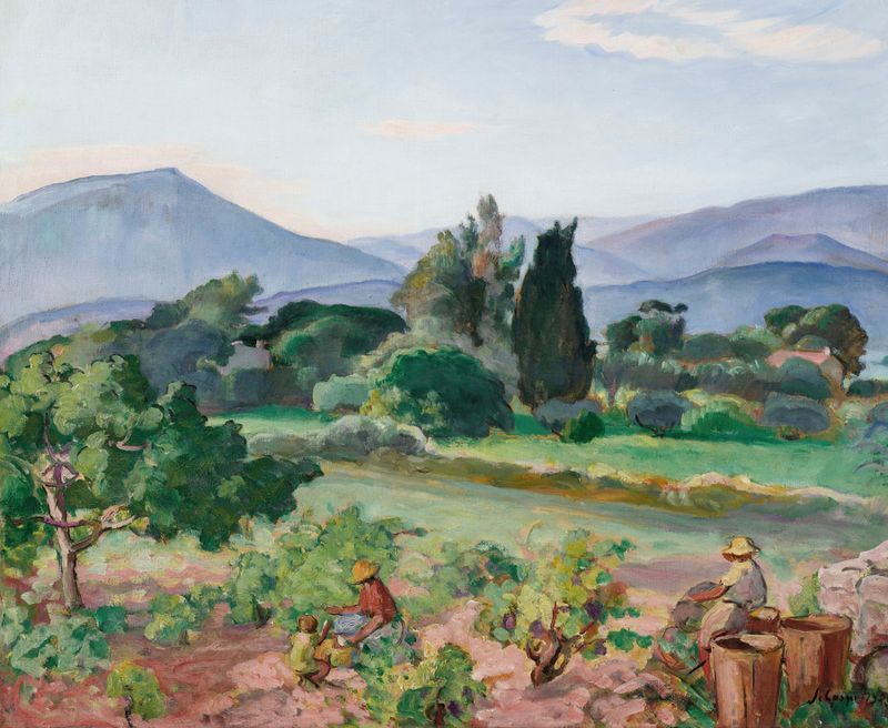 Paisagem de Vendanges dans la vallée du Faron por Henri Lebasque, pintura a óleo