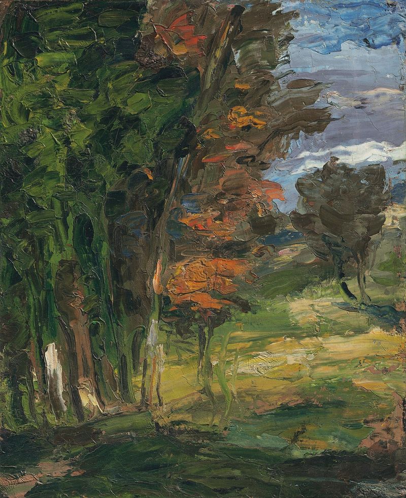 Paysage de Paul Cezanne, óleo sobre lienzo, que representa colinas suaves y un cielo tranquilo.