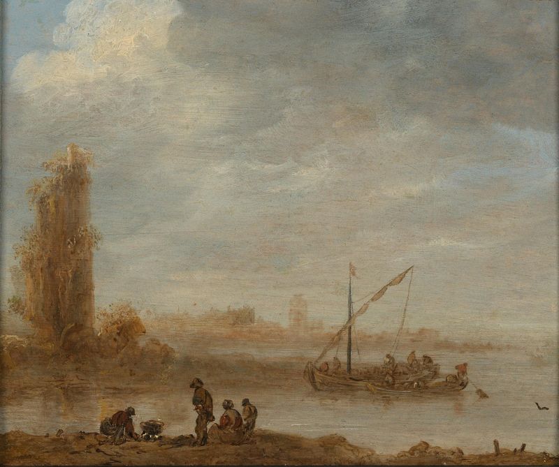 Paisaje fluvial con ruinas, óleo sobre lienzo de Jan van Goyen