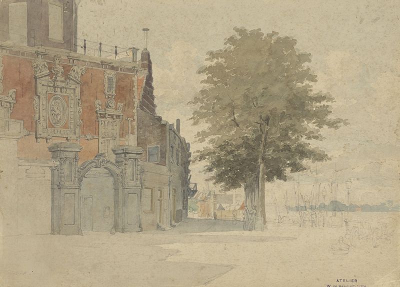 De Groothoofdspoort te Dordrecht de Willem de Haas Hemken, pintura al óleo que muestra un arco de piedra.