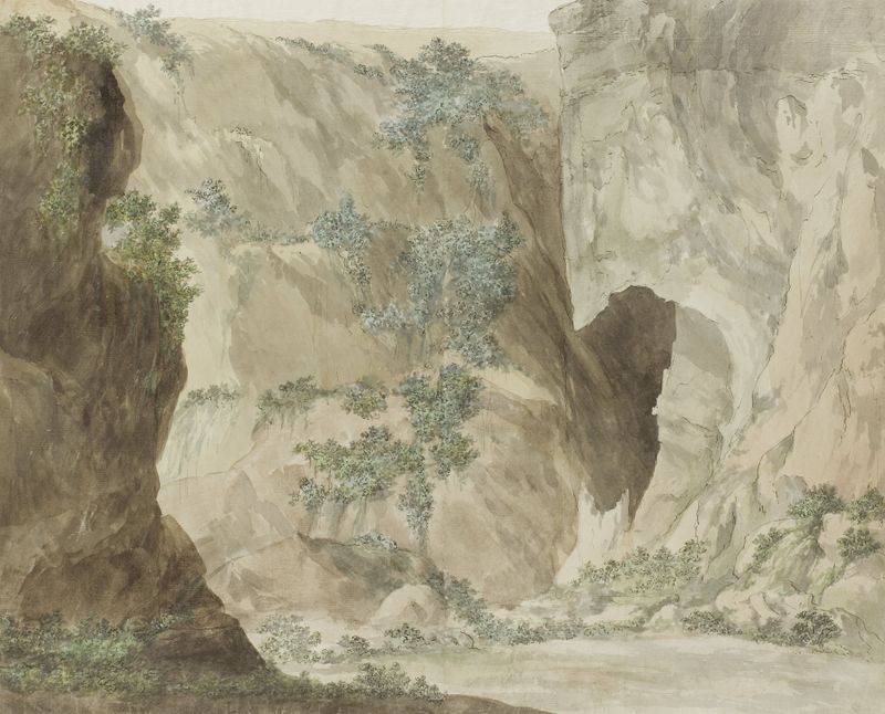 Paisaje con acantilado rugoso de Abraham-Louis-Rodolphe Ducros, 1778, pintura al óleo