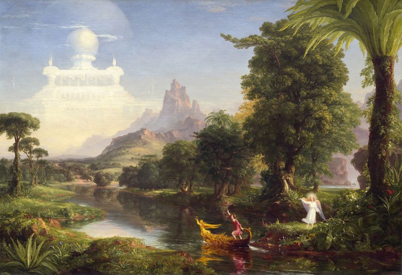 The Voyage of Life – Youth by Thomas Cole, oil painting depicting a young figure on a river.
