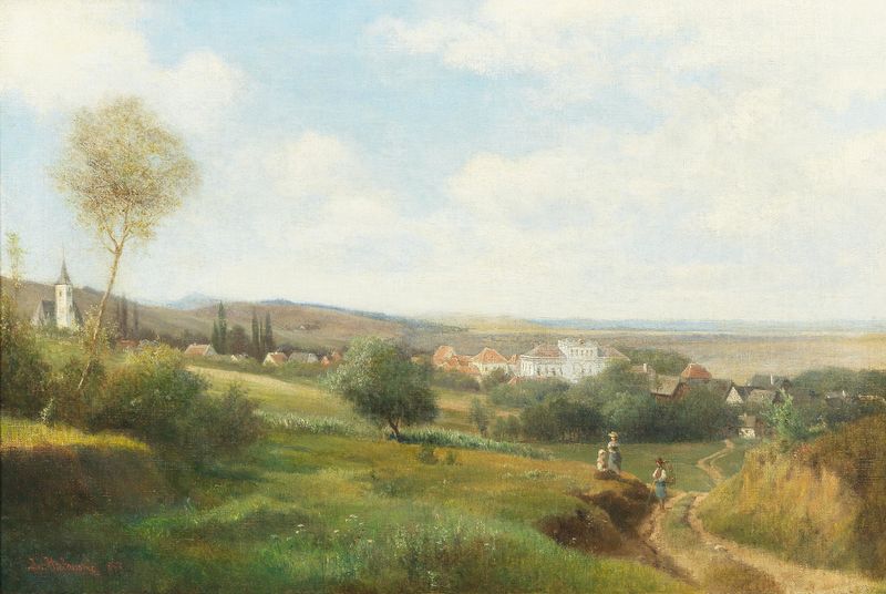 Paisagem de Ludwig Halauska mostrando colinas onduladas e luz do sol salpicada.