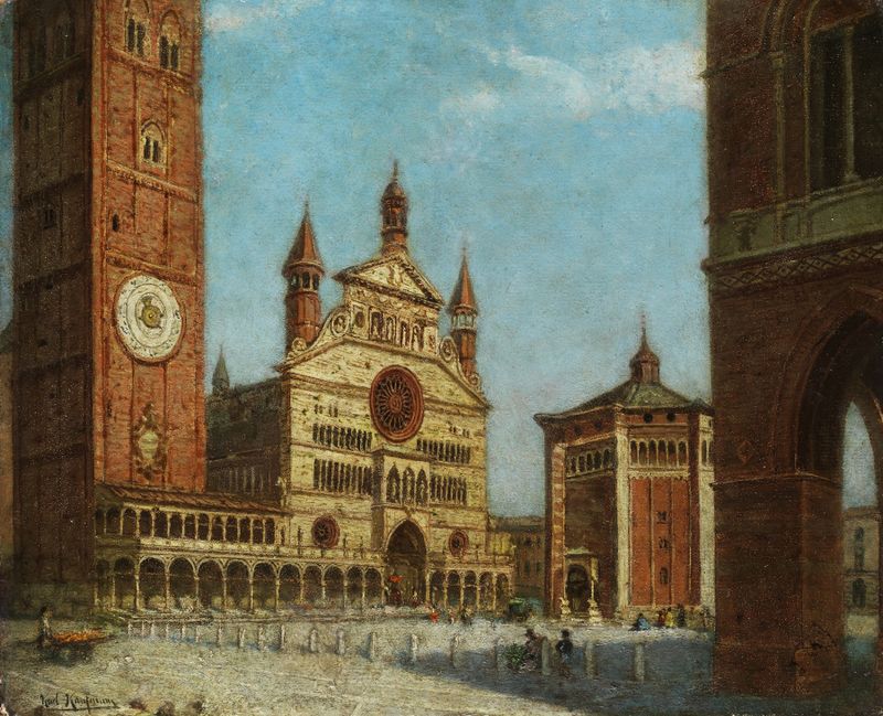Vista del paisaje de Cremona con arco, pintura al óleo de Karl Kaufmann