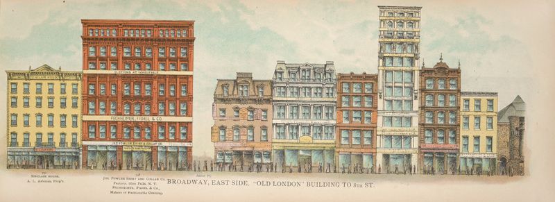 Escena de género que muestra una multitud cerca del edificio Old London, 1899, de Mail & Express
