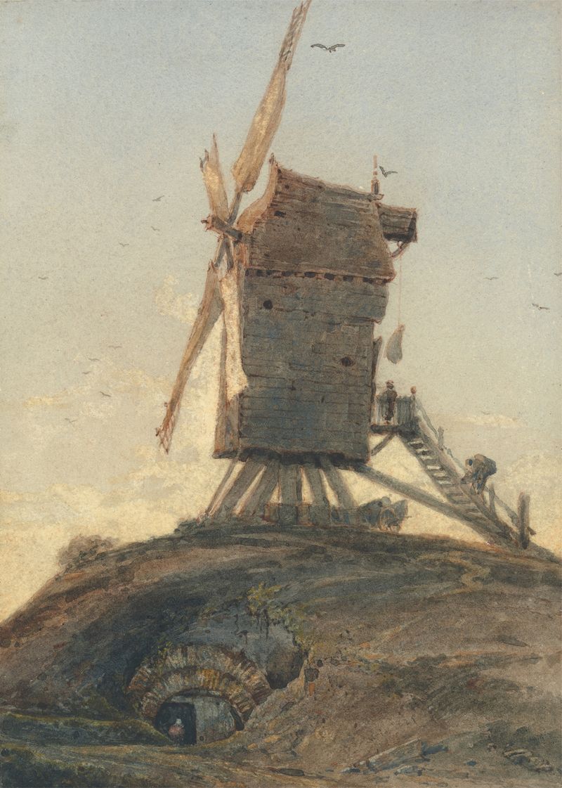 Windmill on a knoll in a landscape, oil on canvas by François Louis Thomas Francia