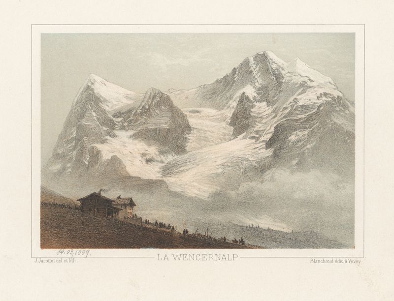 La Wengernalp de Jean Jacottet, óleo que muestra montañas vibrantes y naturaleza.
