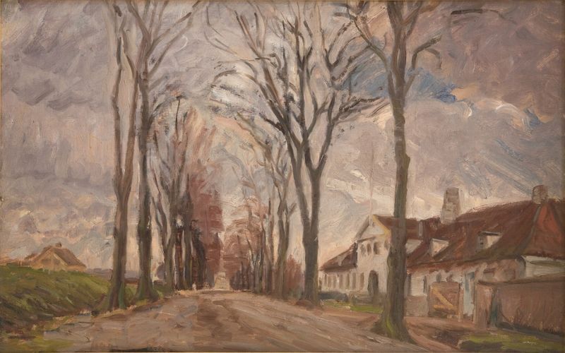 Landscape with hills and a meandering road, oil on canvas by Albert Gottschalk