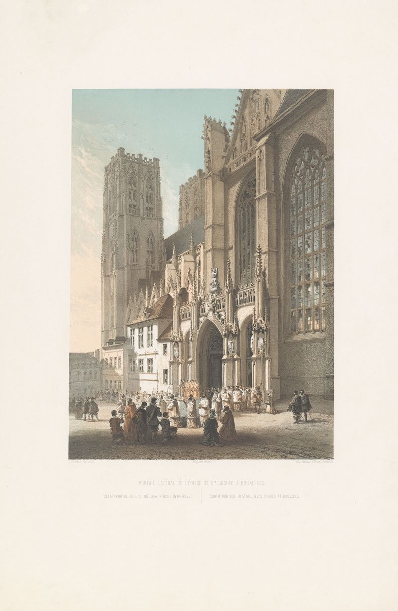 South portico to St Gudule’s church at Brussels, oil painting by François Stroobant