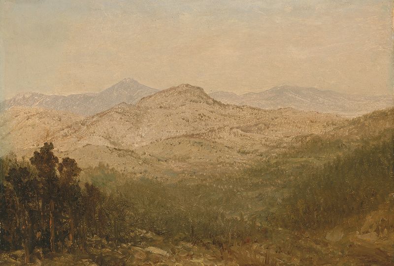 Paisaje con montañas y un lago tranquilo, óleo sobre lienzo de John Frederick Kensett