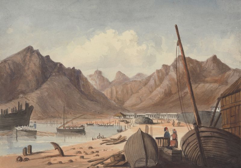 Mediterranean Port by Charles Dyce, oil painting depicting boats in a harbor