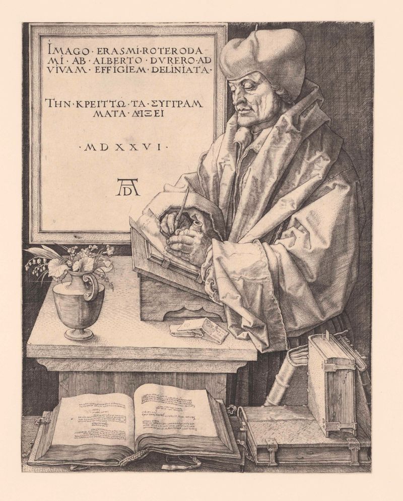 Portret van Erasmus de Albrecht Dürer, grabado, 1526