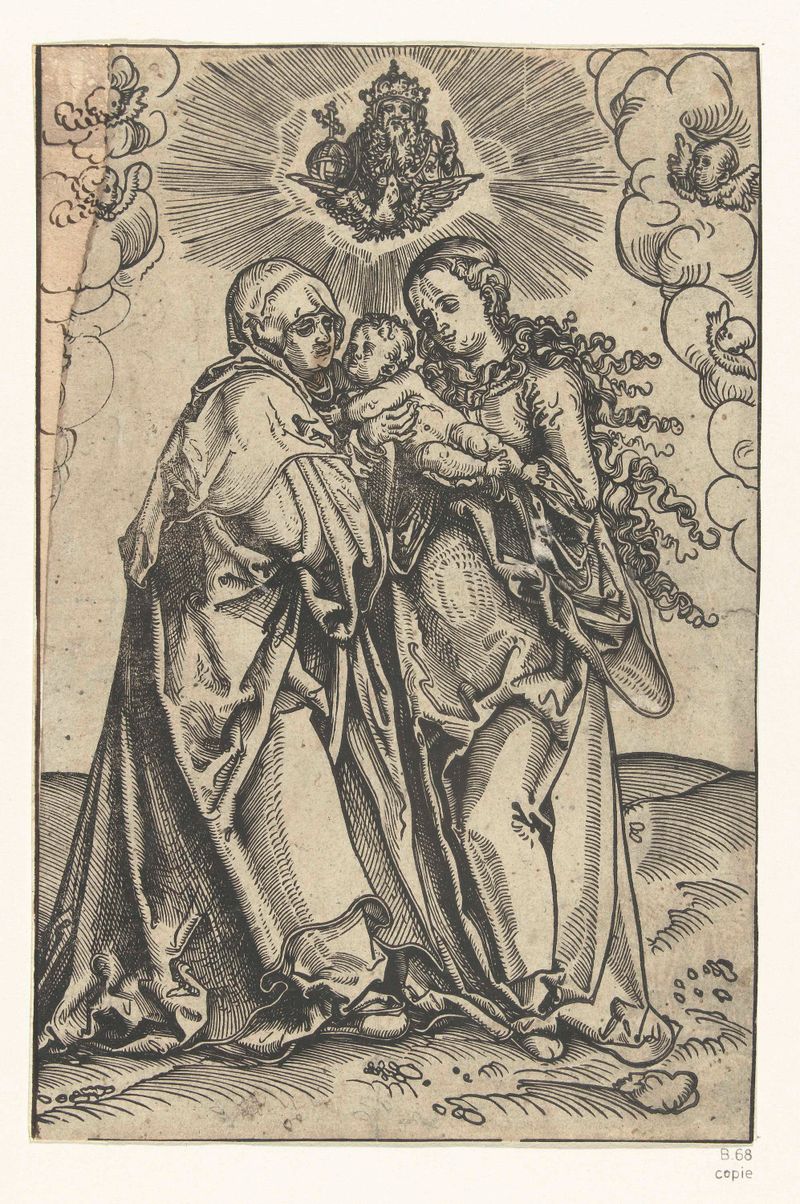 Cena religiosa com Maria, criança e Santa Ana, meio papel de Unknown Artist.