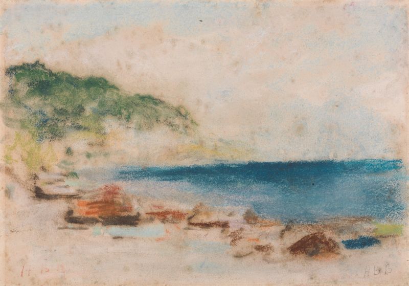 Coastal Scene by Hercules Brabazon Brabazon, oil on canvas depicting waves meeting the shore