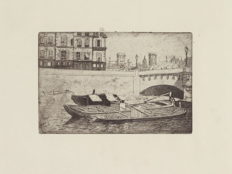 Péniches au Pont-Neuf by Félix Vallotton, oil painting depicting boats on the Seine with Pont-Neuf in the background.