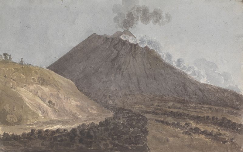 Vesuvius de Isaac Weld, óleo sobre tela que retrata uma erupção vulcânica ao crepúsculo.
