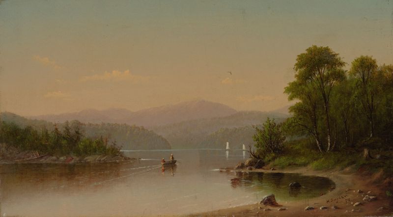 Going Fishing de Henry Suydam, pintura a óleo que mostra figuras à beira da água sob a luz do sol.