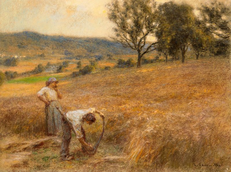 Faucheurs, deux figures de Léon Augustin Lhermitte, pintura a óleo que retrata duas figuras em um campo de trigo.
