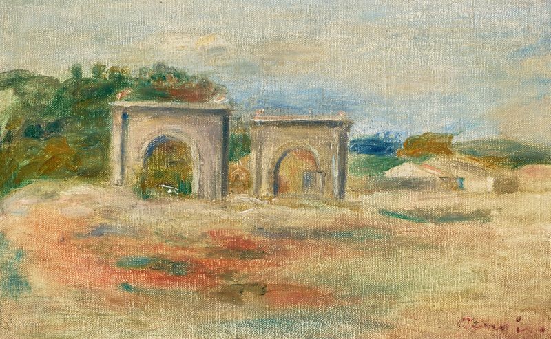 Paysage à Saint-Chamas de Pierre-Auguste Renoir, pintura a óleo que retrata uma paisagem vibrante.