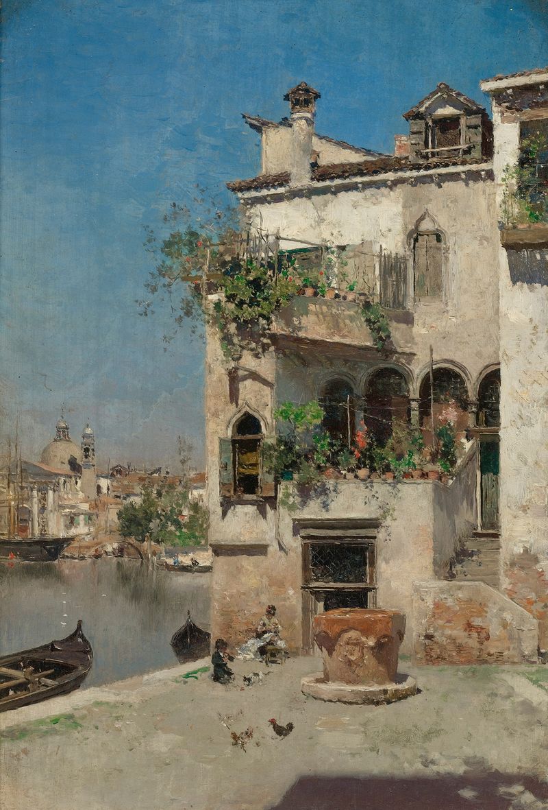 A Quiet Afternoon In Venice, oil on canvas by Martin Rico y Ortega, depicting water and architecture.