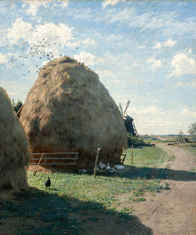 Montes de feno na luz do verão, óleo de Johan Krouthén