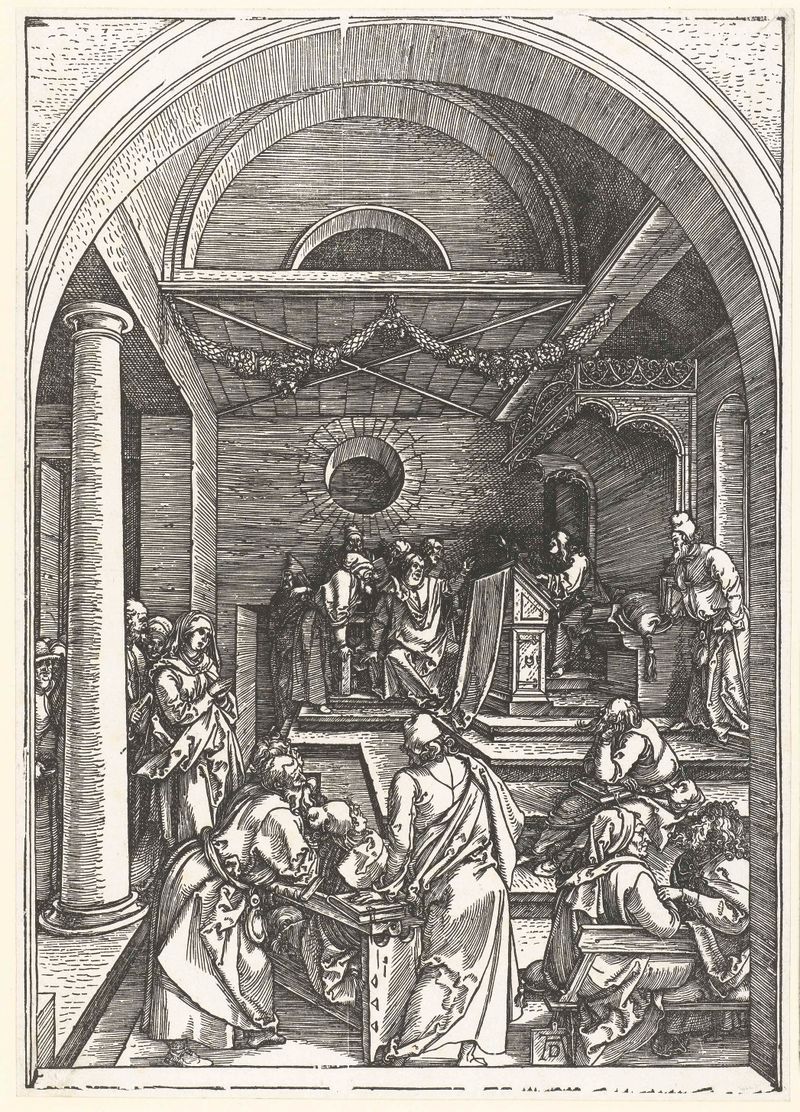 Cena religiosa de Cristo de doze anos no templo por Albrecht Dürer, papel