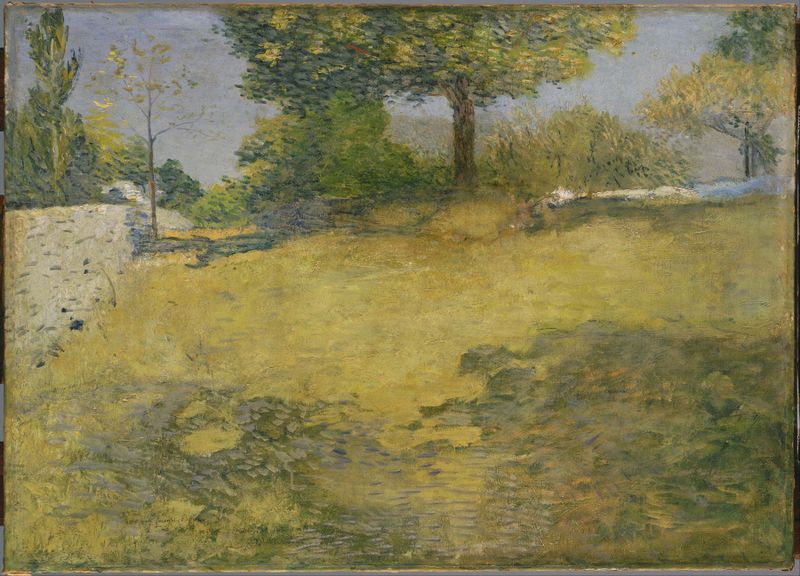 Paisagem com um alto pasto, luz do sol e árvores de Julian Alden Weir, pintura a óleo