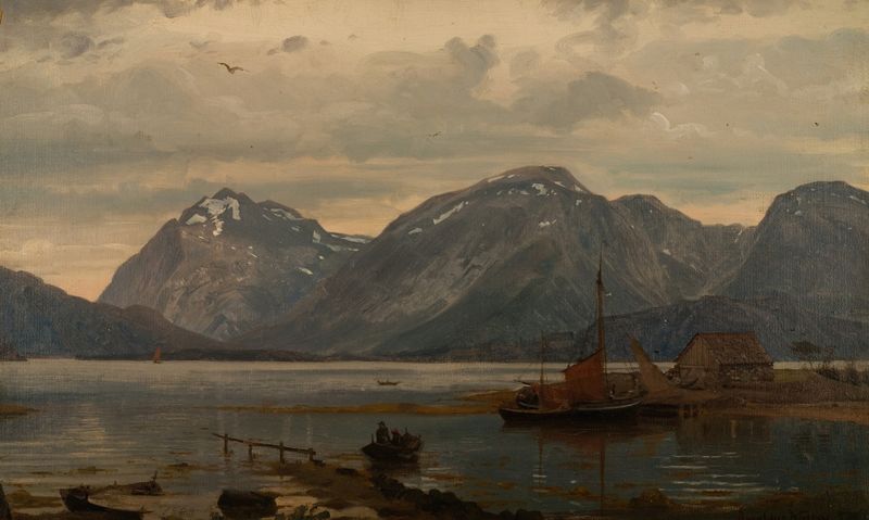 Landscape of Englafjellene mountains by Amaldus Nielsen, oil painting