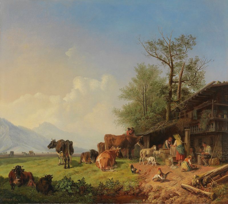 Landscape with a well in a rural setting, oil painting by Heinrich Bürkel