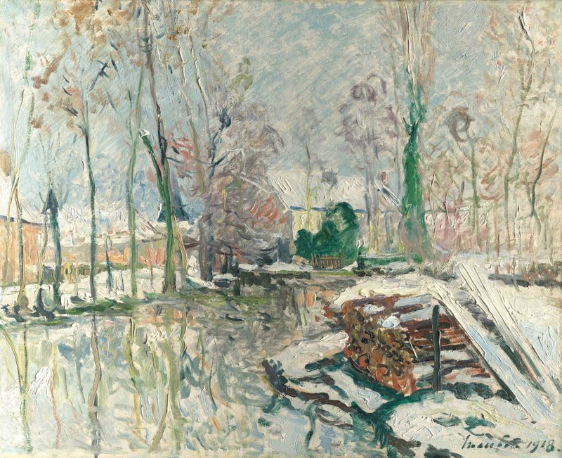Paisaje invernal con árboles y río de Maxime Maufra, óleo sobre lienzo