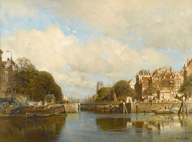 Rotterdam cityscape with Laurenskerk, oil painting by Johannes Christiaan Karel Klinkenberg