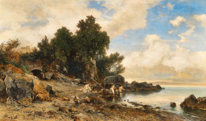 Seaside landscape with waves and clouds, oil on canvas by Eduard Peithner von Lichtenfels