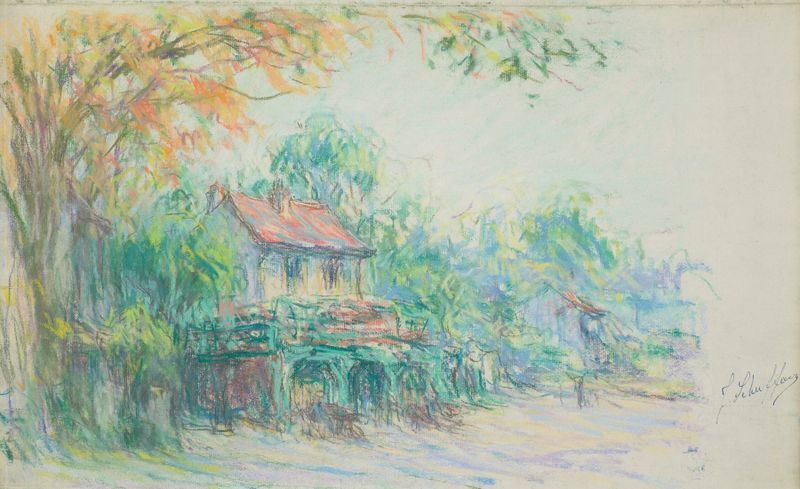 Paysage by Claude Emile Schuffenecker, oil on canvas, depicting a landscape with greenery and browning leaves.