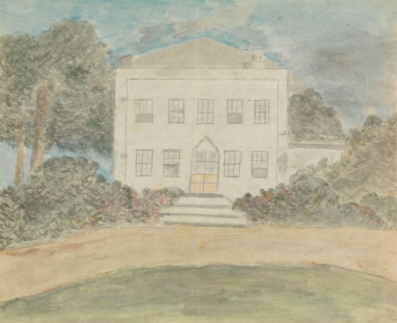 Country house surrounded by an overgrown garden, oil on canvas by Edward Francis Burney