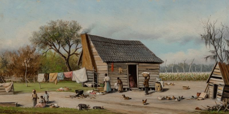 Interior de una cabaña rústica de William Aiken Walker, pintura al óleo