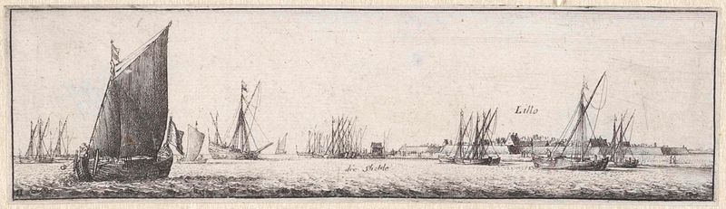Grabado de Wenceslaus Hollar que representa el río Schelde y un paisaje tranquilo