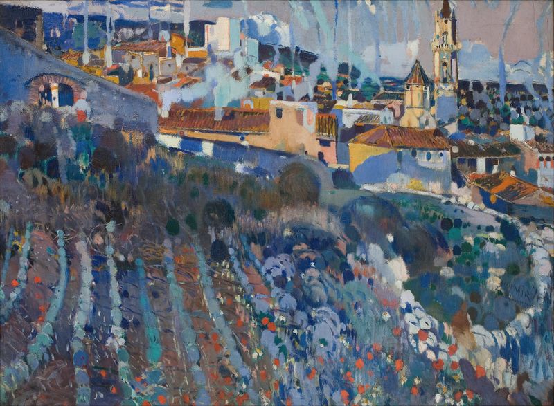 Terraced Village by Joaquin Mir Trinxet, oil on canvas depicting a terraced landscape.