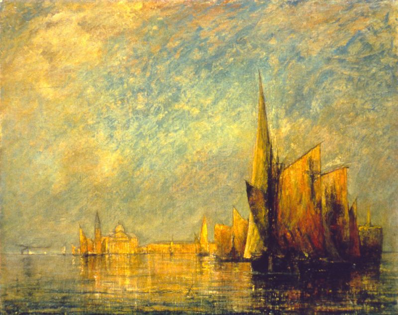 Sunset over water in Venice, oil painting by William Gedney Bunce