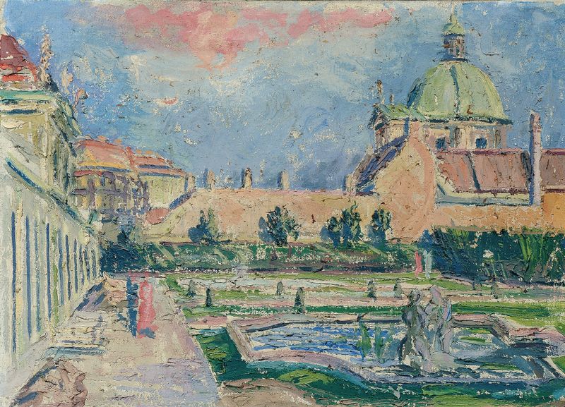 Studie vom Belvedere de Johann Laurer, óleo sobre lienzo que representa una estatua clásica con luz etérea