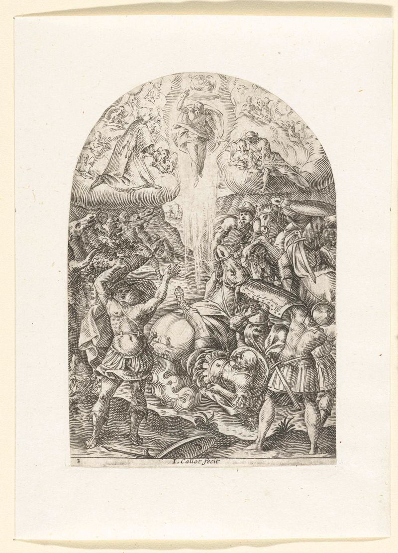 Grabado de Jacques Callot que representa la revelación divina de Saulo en claroscuro
