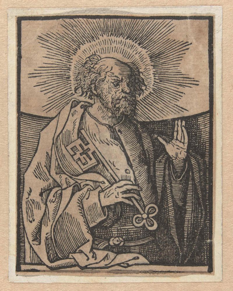 Representación religiosa del apóstol Pedro en túnicas, medio papel, Unknown Artist
