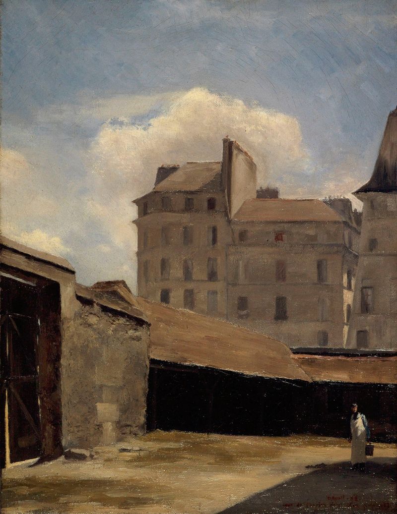 Courtyard with stone arches, oil painting by Charles-Alexis Apoil
